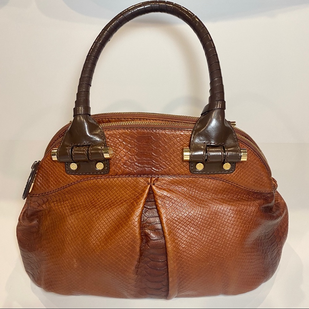 Antonio Melani brown snake textured leather bag.